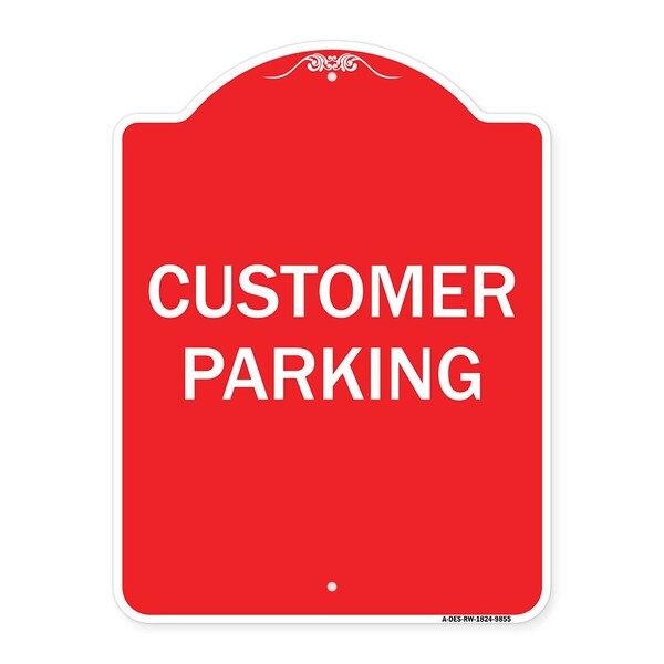Signmission Designer Series Customer Parking, Red & White Heavy-Gauge Aluminum Sign, 24" x 18", RW-1824-9855 A-DES-RW-1824-9855 - main